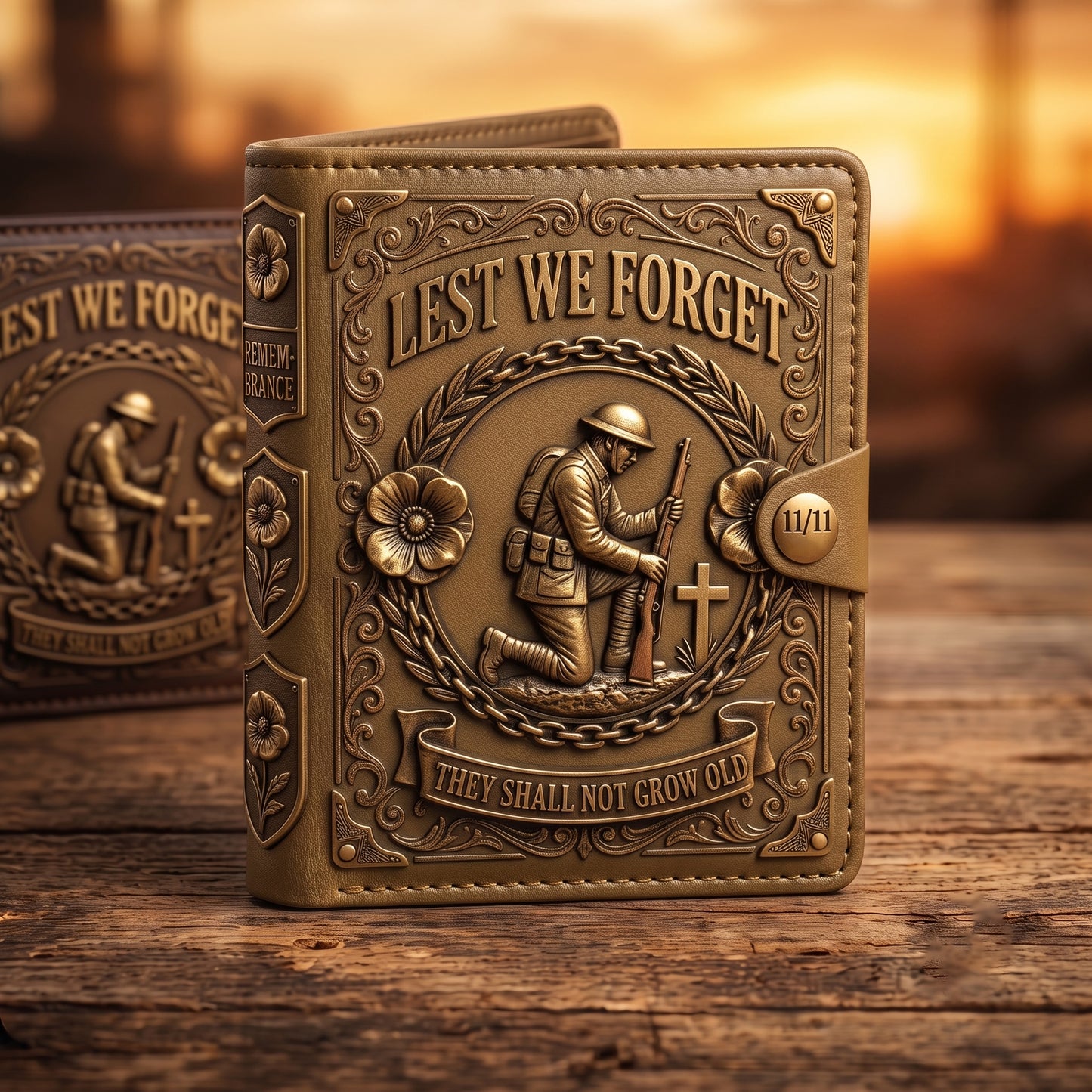 "Lest We Forget" Remembrance Memorial Bifold Wallet โ Commemorative Veteran Tribute Accessory