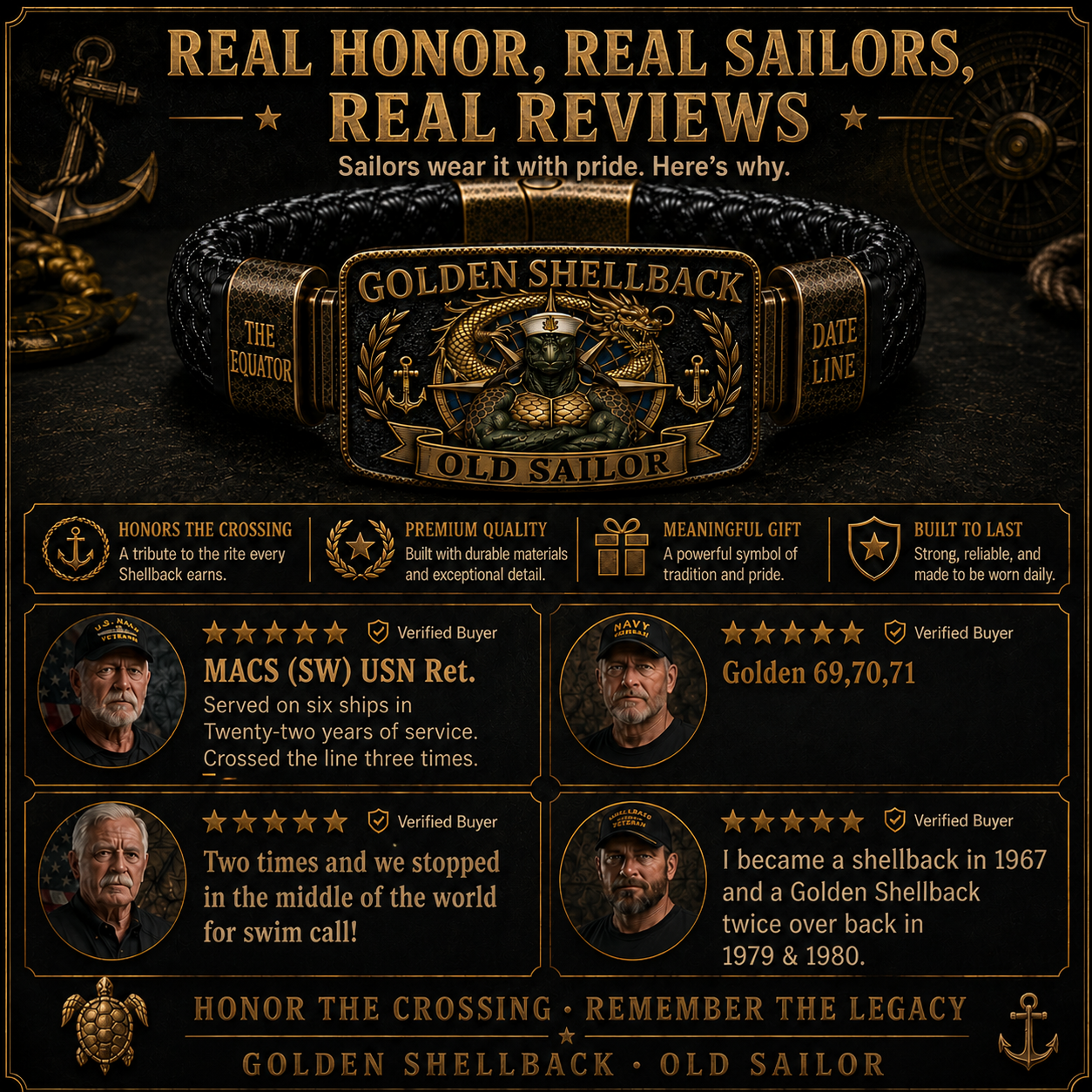 ⚓Last Day Promo: 49% OFF - 🐢Golden Shellback Old Sailor Honor Bracelet