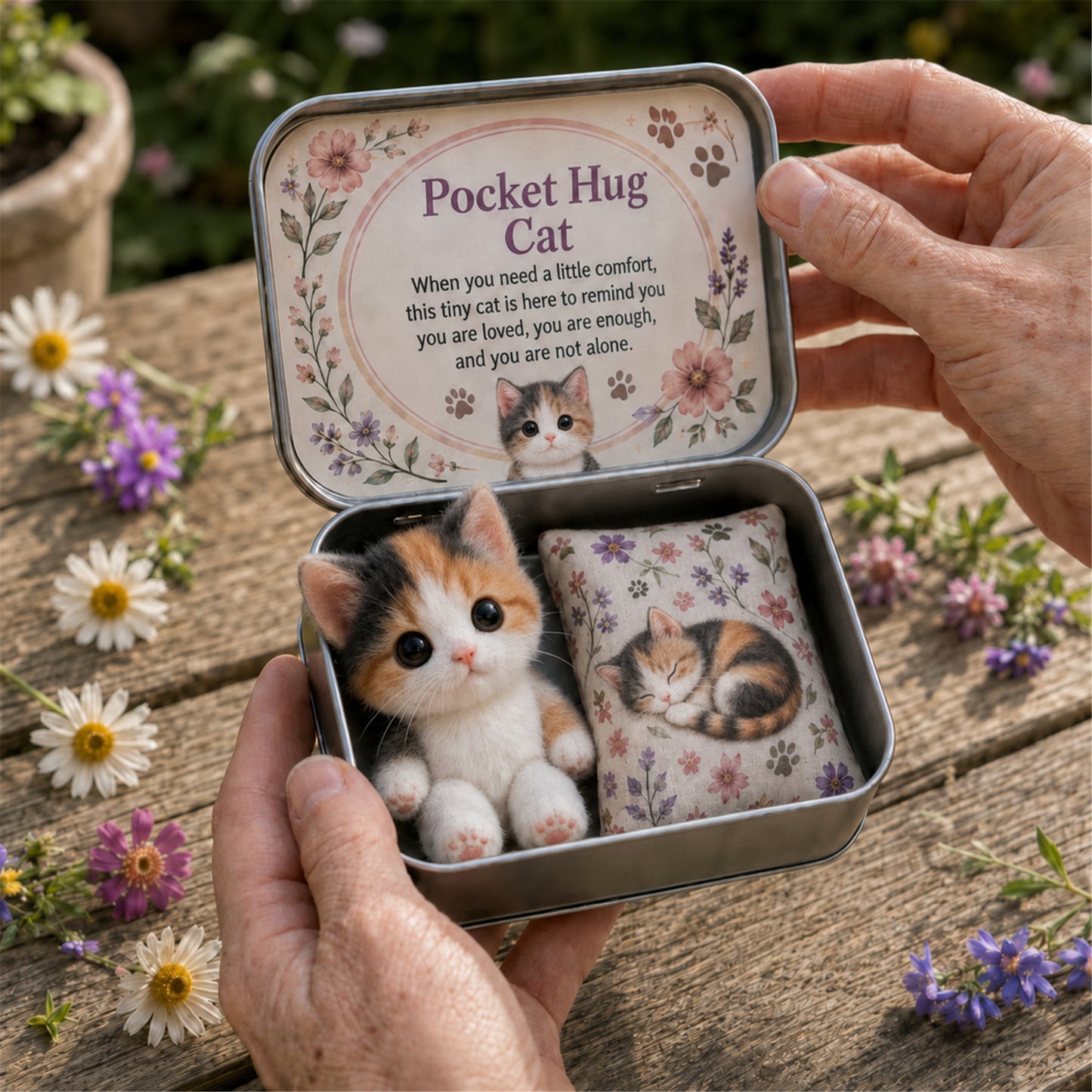 🐱Pocket Hug Plush Keepsake Tin, Mini Portable Comfort Pocket Plush Toy