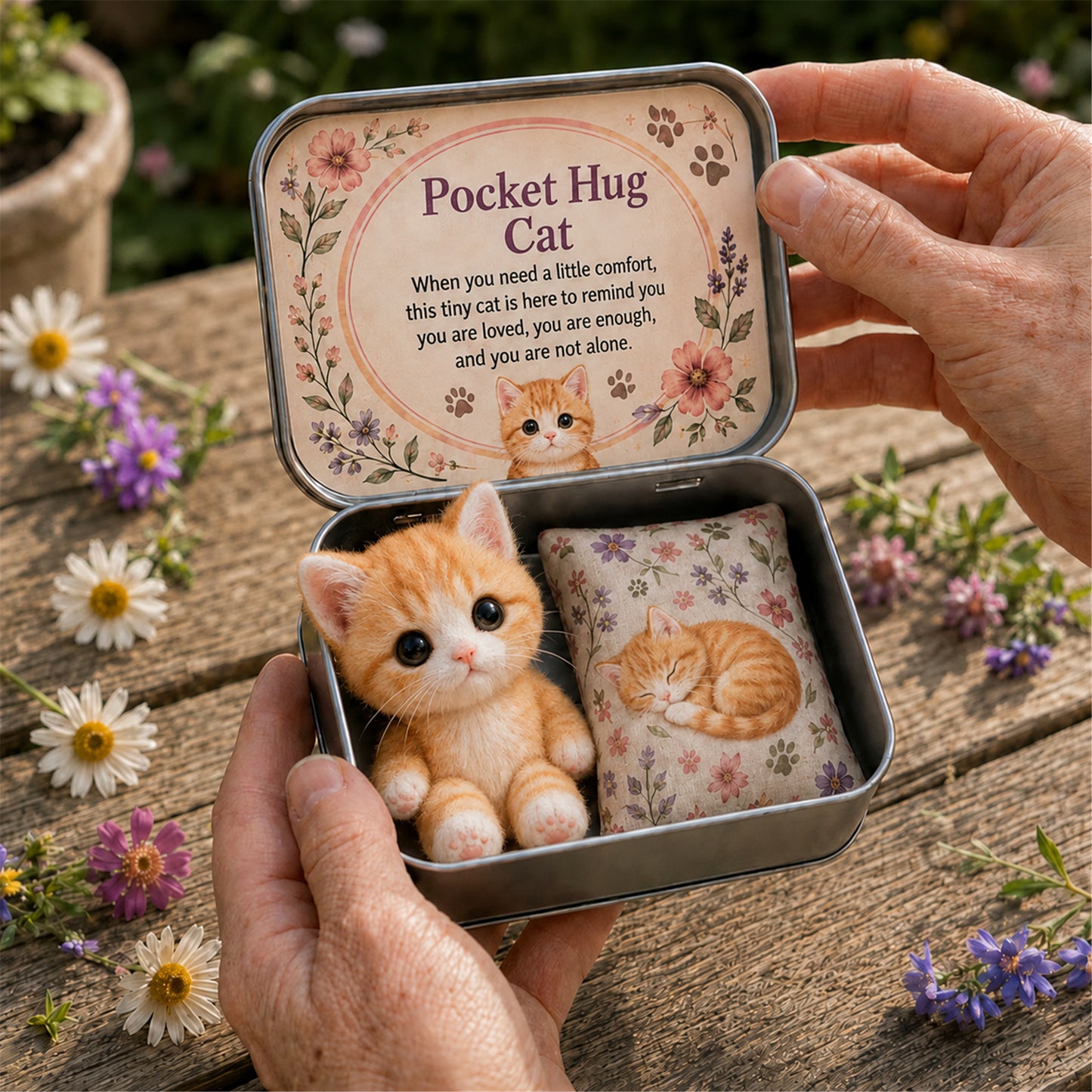 🐱Pocket Hug Plush Keepsake Tin, Mini Portable Comfort Pocket Plush Toy