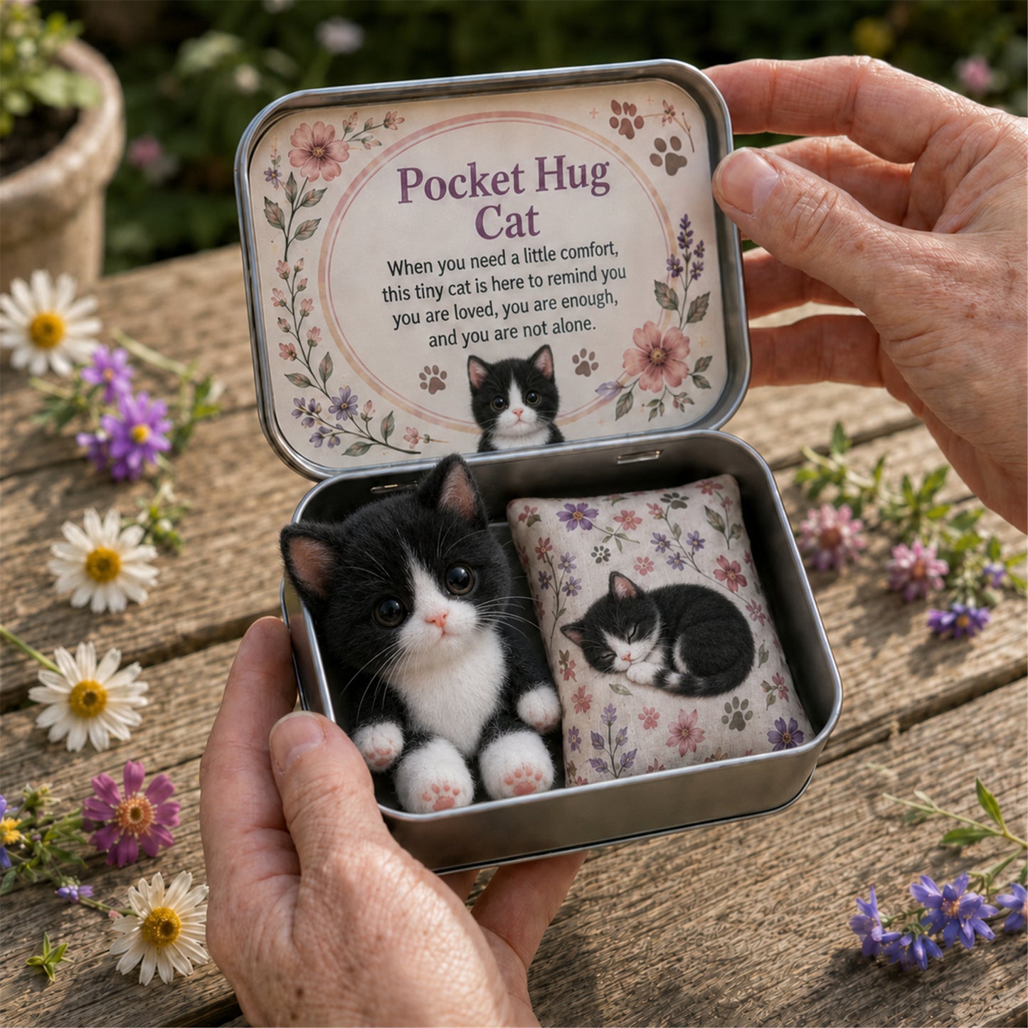 🐱Pocket Hug Plush Keepsake Tin, Mini Portable Comfort Pocket Plush Toy
