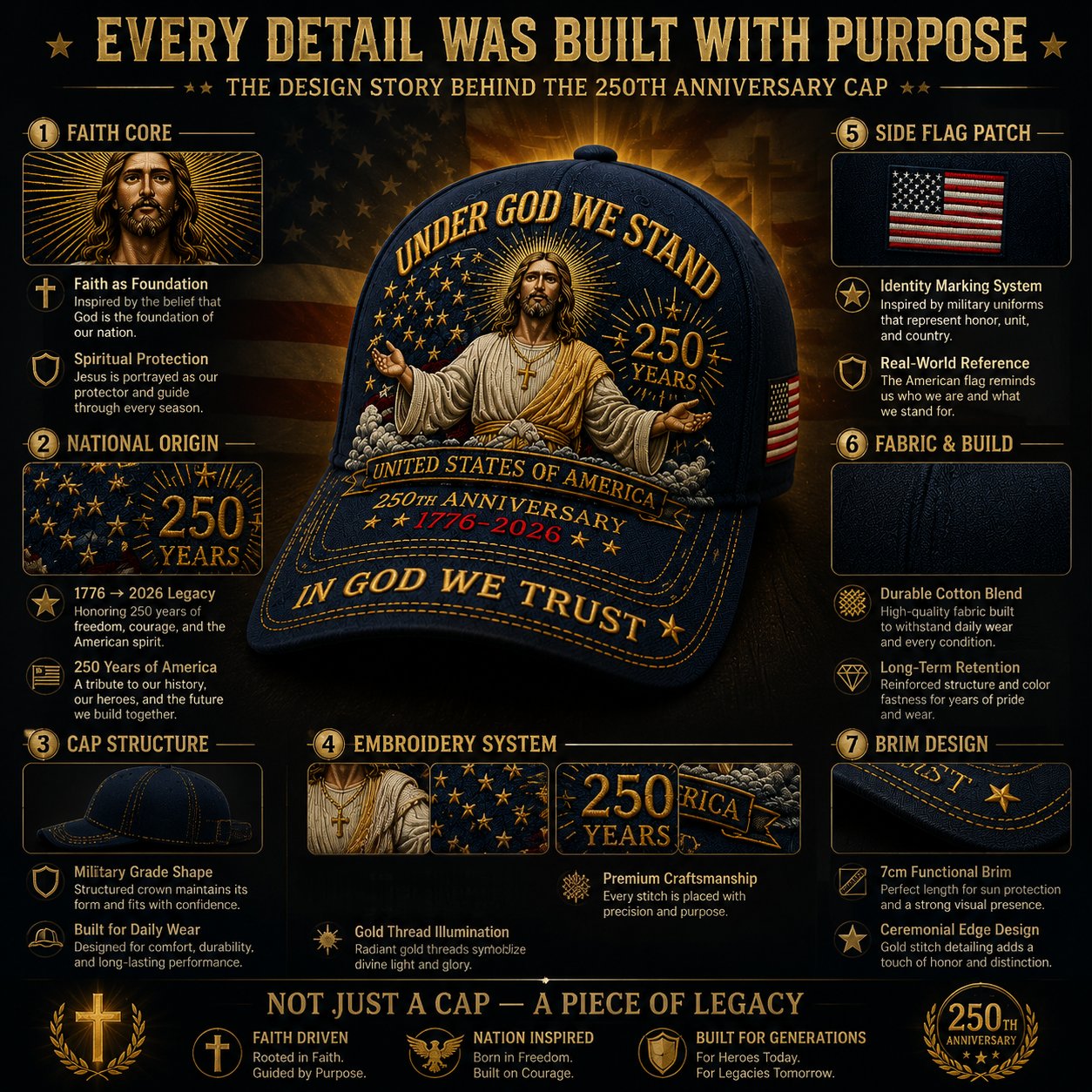 “Under God We Stand” 250th Anniversary Commemorative Cap 🇺🇸✝️