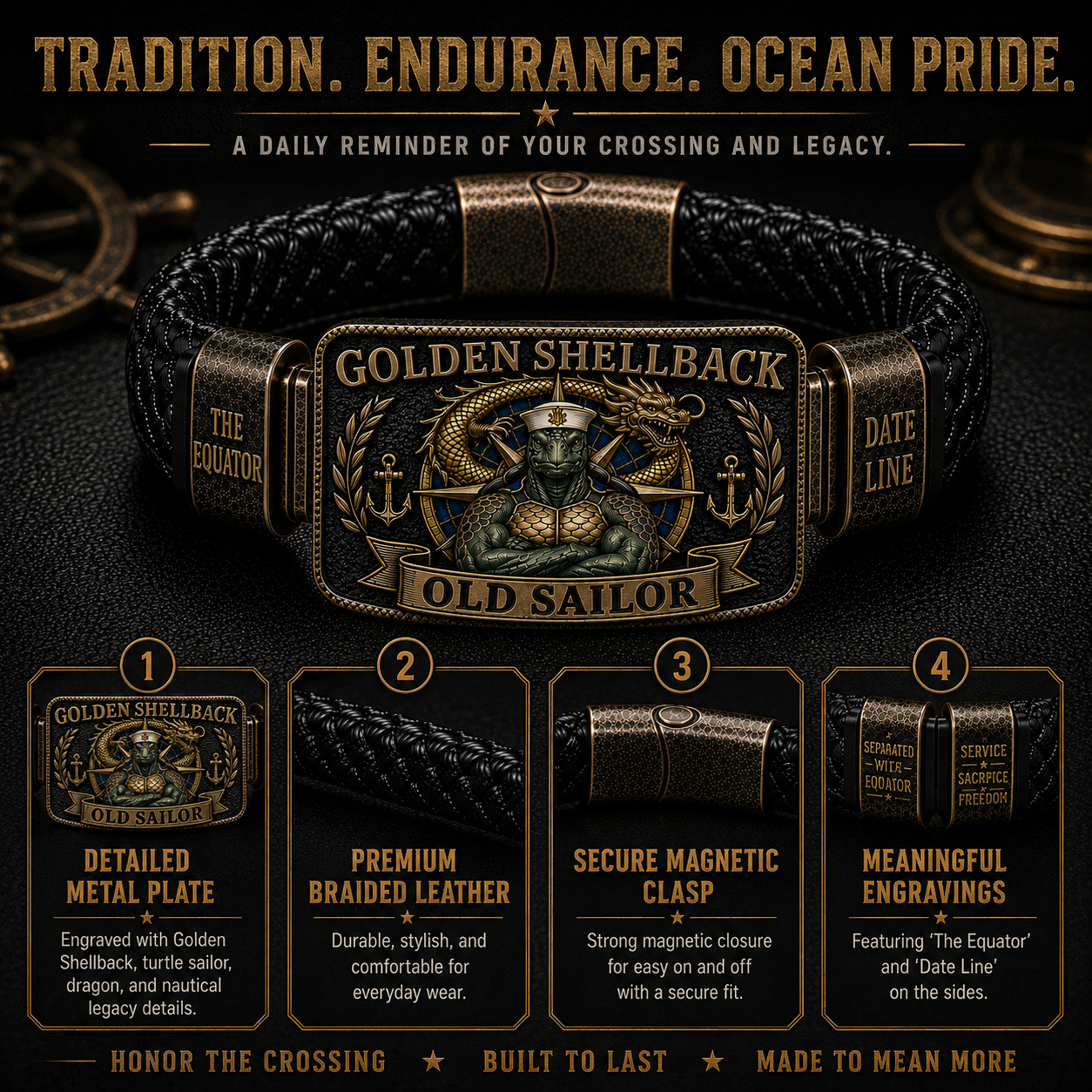 ⚓Last Day Promo: 49% OFF - 🐢Golden Shellback Old Sailor Honor Bracelet