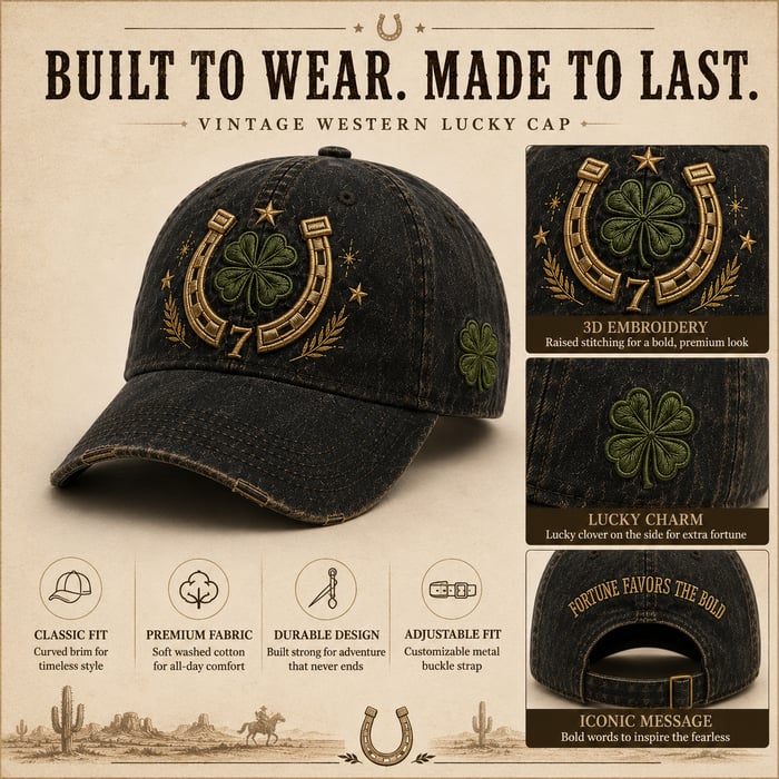 🍀Fortune Favors the Bold Vintage Lucky Cap – Free Clover Coin Included