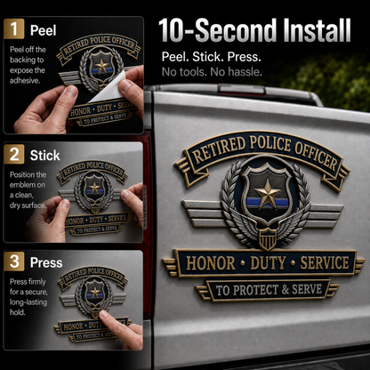 🔥Retirement Tribute Offer — Buy More, Save More🔥 Retired Police Officer Honor Duty Service Metal Car Emblem
