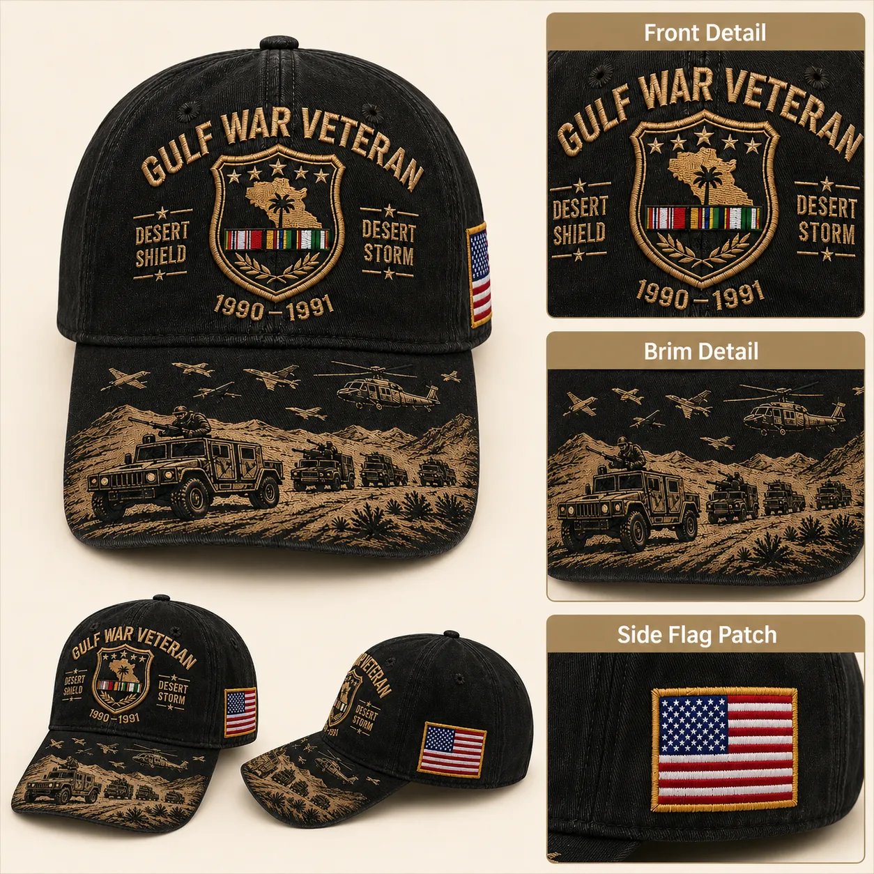 Gulf War Veteran Desert Shield & Desert Storm Commemorative Cap 🇺🇸