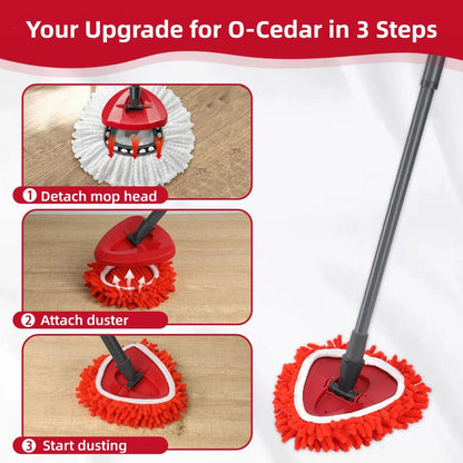 Chenille Duster Replacement Heads for O-Cedar 2025 Unique Design Heads Turn Mop into Long-Handle Duster Dry Cleaning Trap Bucket & Handle Not included