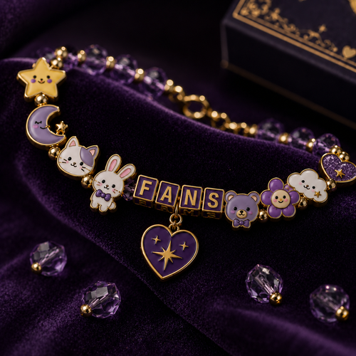 💜 Purple Seven-Star Fan Charm Bracelet ✨
