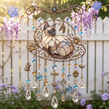 ❤️Cat Stained Glass Suncatcher Wind Chime – For Cat Lovers & Pet Owners