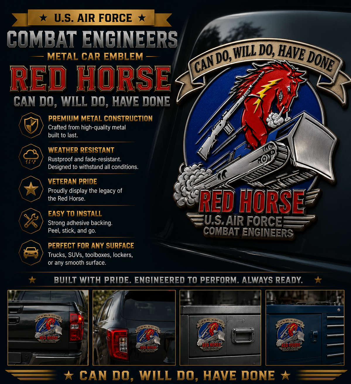 🇺🇸 Last Day Promo: 49% OFF 🐎U.S. Air Force Red Horse Combat Engineers Car Emblem Metal Badge✈️