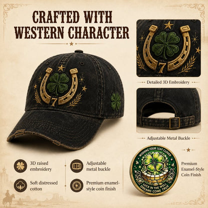 🍀Fortune Favors the Bold Vintage Lucky Cap – Free Clover Coin Included