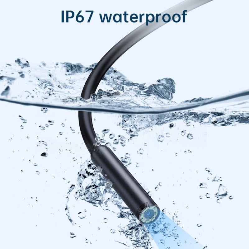 Endoscope Camera with Light for iPhone and Android, 480P HD IP67 Waterproof Borescope with 8 Adjustable LED Lights, Semi-Rigid Snake Camera, 8mm Black, Diagnostic Tool