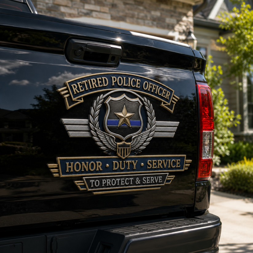 🔥Retirement Tribute Offer — Buy More, Save More🔥 Retired Police Officer Honor Duty Service Metal Car Emblem