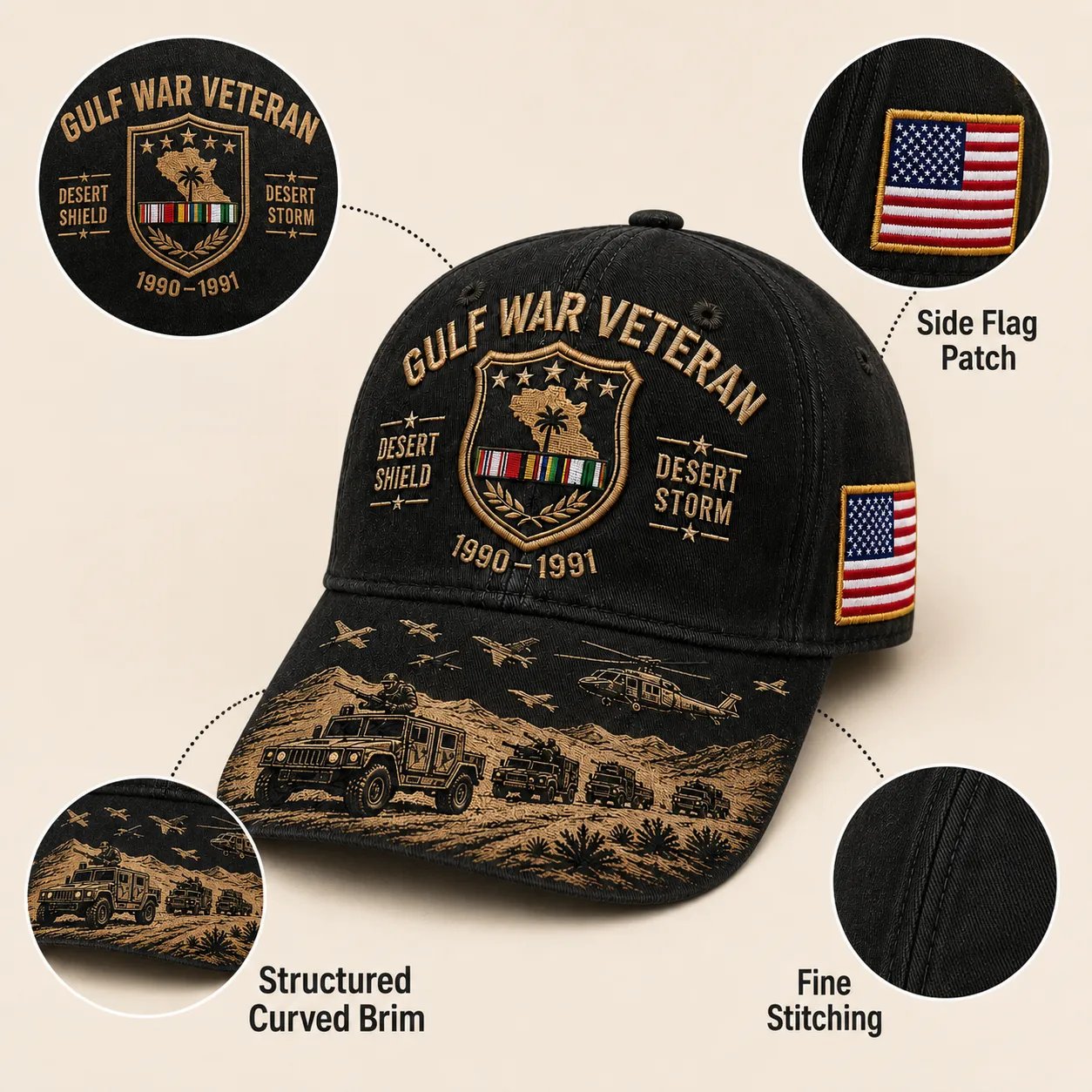 Gulf War Veteran Desert Shield & Desert Storm Commemorative Cap 🇺🇸
