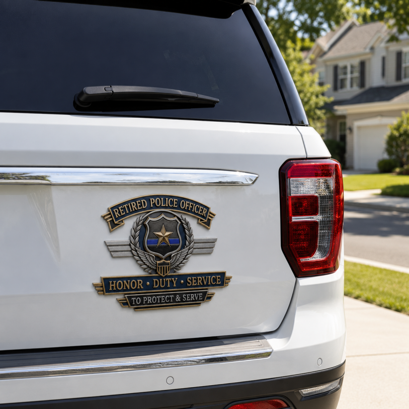 🔥Retirement Tribute Offer — Buy More, Save More🔥 Retired Police Officer Honor Duty Service Metal Car Emblem