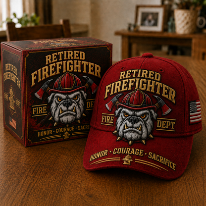 Handmade Retired Firefighter Bulldog Firehouse Commemorative Cap 🇺🇸