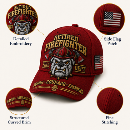Handmade Retired Firefighter Bulldog Firehouse Commemorative Cap 🇺🇸