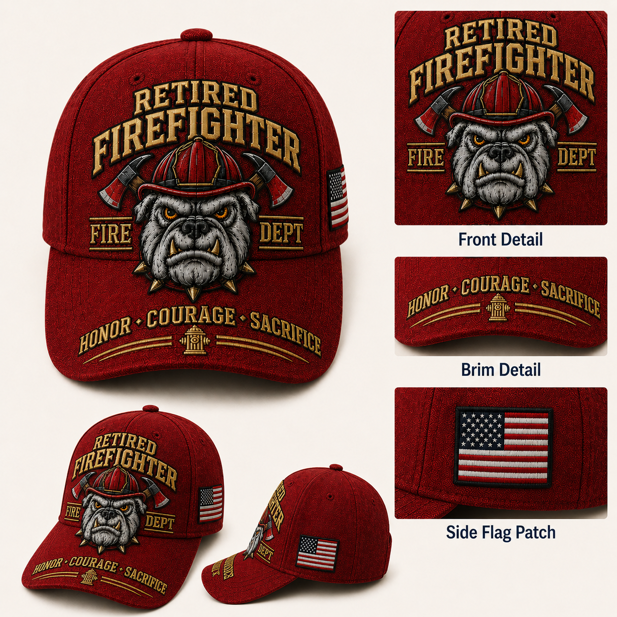 Handmade Retired Firefighter Bulldog Firehouse Commemorative Cap 🇺🇸
