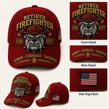 Handmade Retired Firefighter Bulldog Firehouse Commemorative Cap 🇺🇸