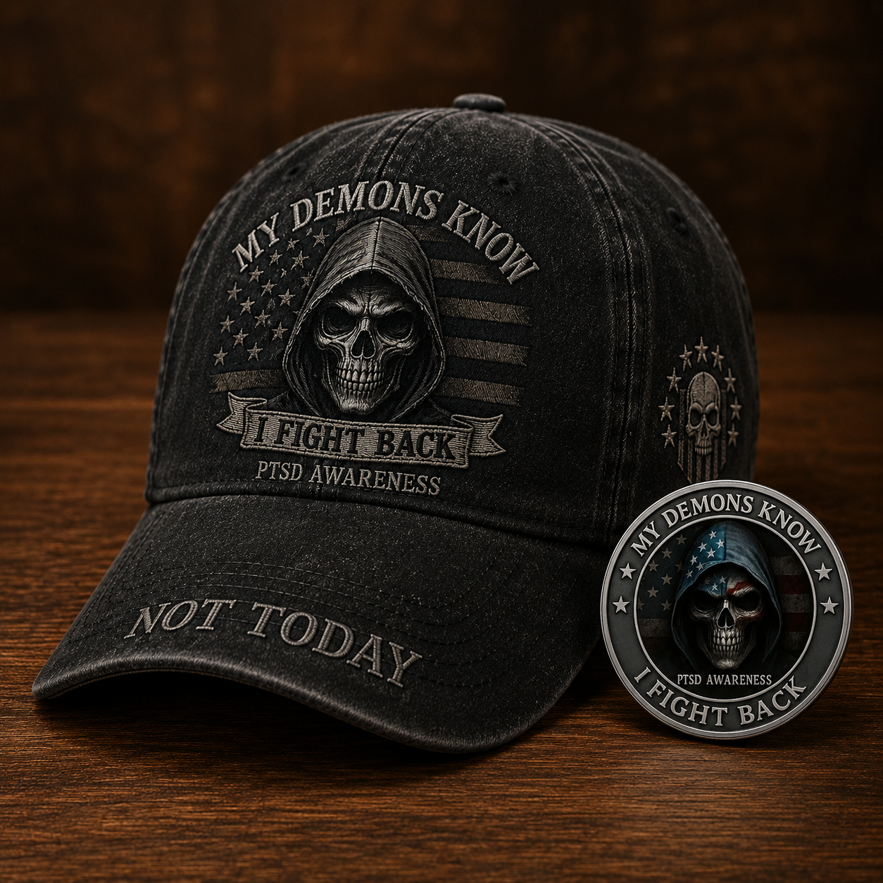 My Demons Know PTSD Awareness Cap 🎁 Free Honor Coin With Every Cap Purchase