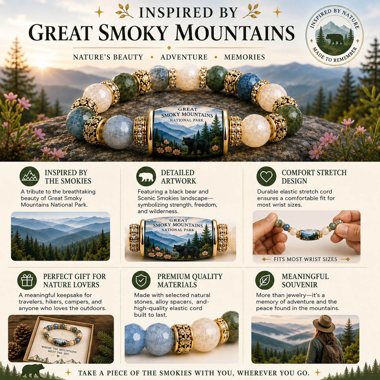 🌲 Great Smoky Mountains Bracelet – Peace. Wilderness. Adventure.