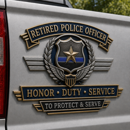 🔥Retirement Tribute Offer — Buy More, Save More🔥 Retired Police Officer Honor Duty Service Metal Car Emblem