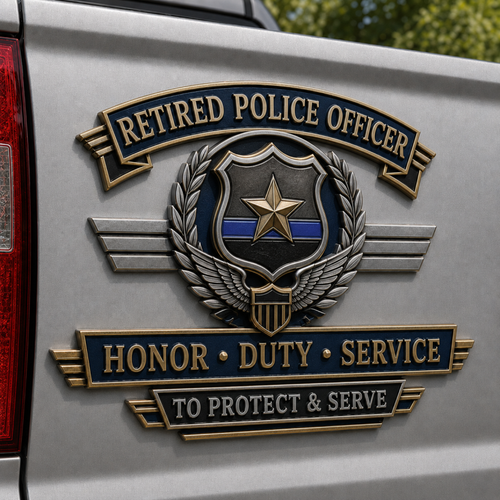 🔥Retirement Tribute Offer — Buy More, Save More🔥 Retired Police Officer Honor Duty Service Metal Car Emblem