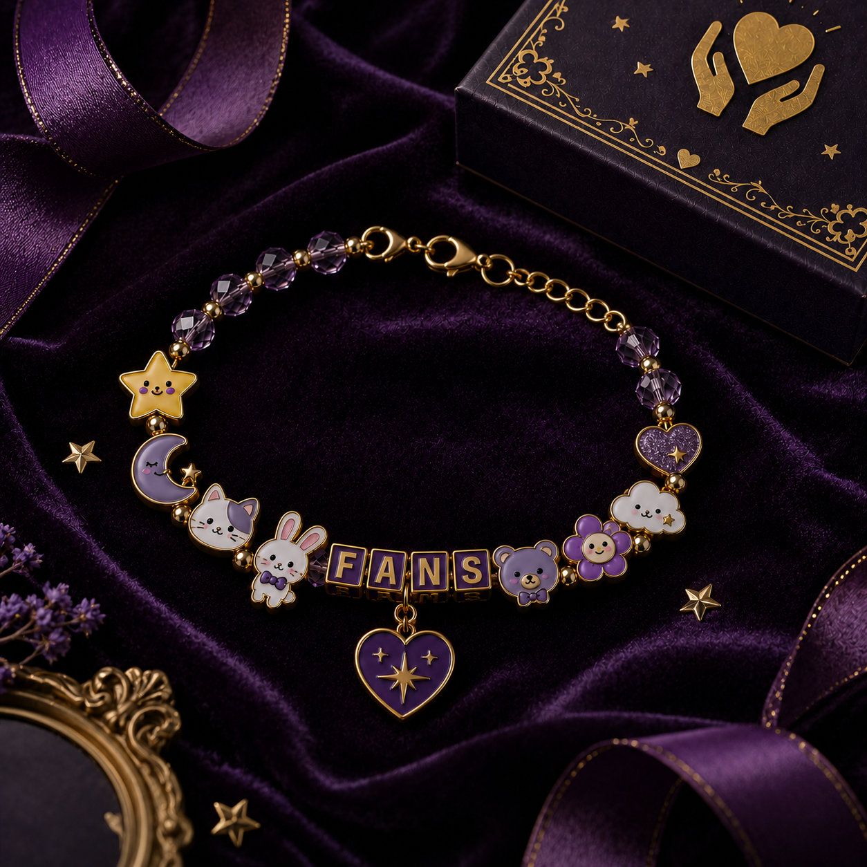 💜 Purple Seven-Star Fan Charm Bracelet ✨