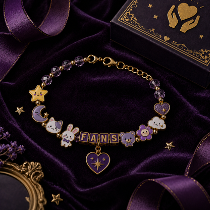 💜 Purple Seven-Star Fan Charm Bracelet ✨