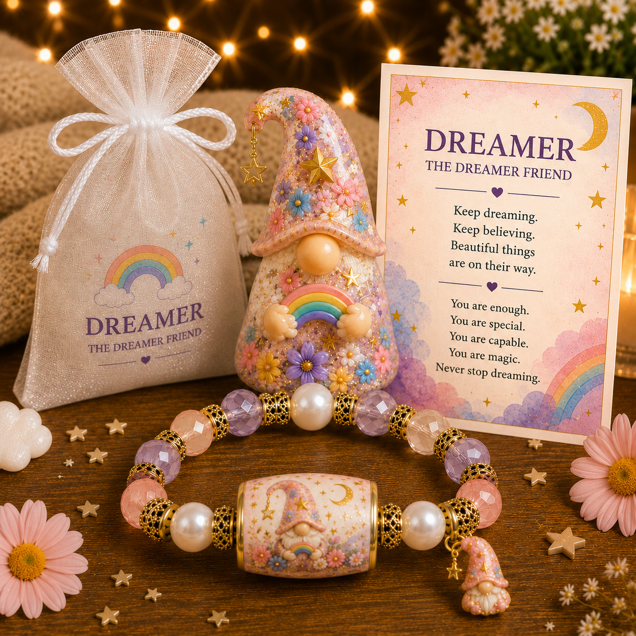 🔥Emotional Support Bracelet Gift Set-Only Today - With Inspirational Gnome & Message Card