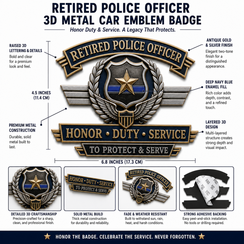 🔥Retirement Tribute Offer — Buy More, Save More🔥 Retired Police Officer Honor Duty Service Metal Car Emblem