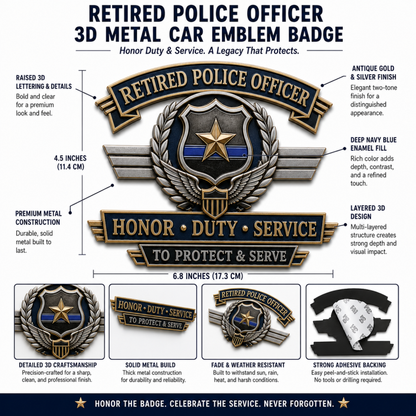 🔥Retirement Tribute Offer — Buy More, Save More🔥 Retired Police Officer Honor Duty Service Metal Car Emblem