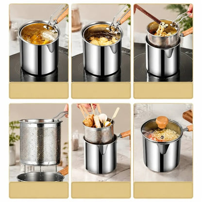Restaurant-Quality Crispy Frying at Home! Compact Stainless Steel Deep Fryer Pot Set with Basket & Tongs | Oil-Saving, Quick & Easy to Clean for Perfect Family Portions