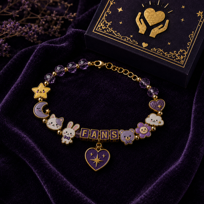 💜 Purple Seven-Star Fan Charm Bracelet ✨